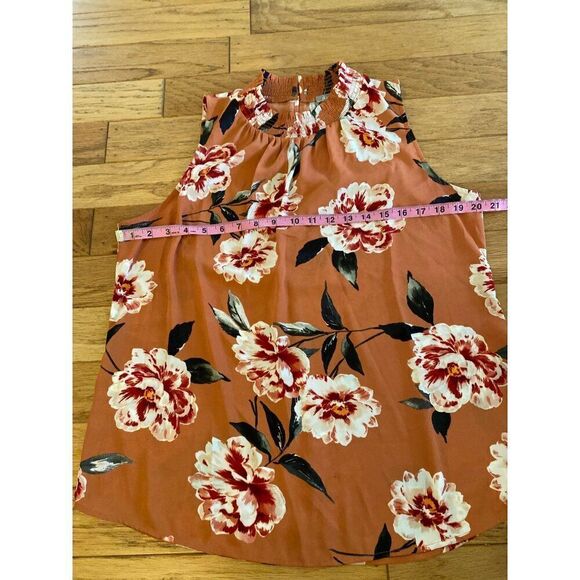 Daniel Rainn Women's Orange Floral Sleeveless Keyhole Back High Neck Blouse Sz L - Picture 4 of 8